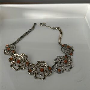 Silver and Orange Floral Necklace